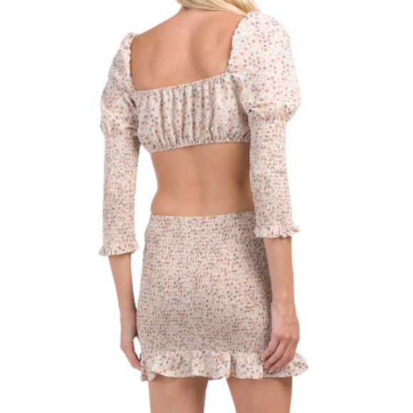 Set of Smocked Ruffle Floral Matching Top and Skirt - Picture 2 of 4